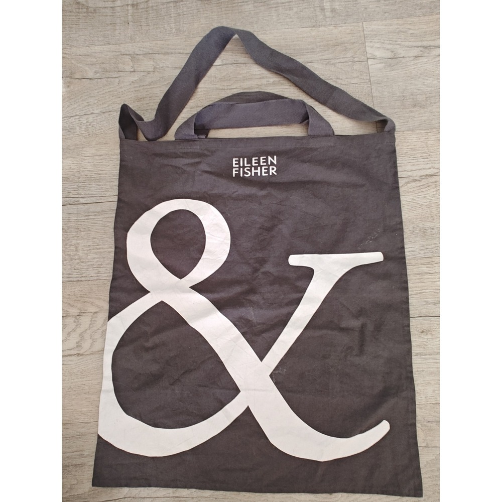 Eileen Fisher Tote Bag OS Gray Canvas Graphic Logo Reusable Shopping Bag